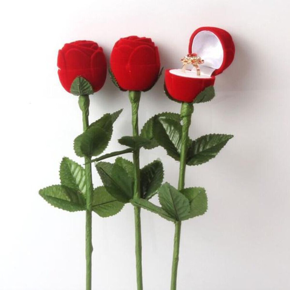 Red Rose Jewelry Box Wedding Ring Earrings Storage Display Holder Gift Box