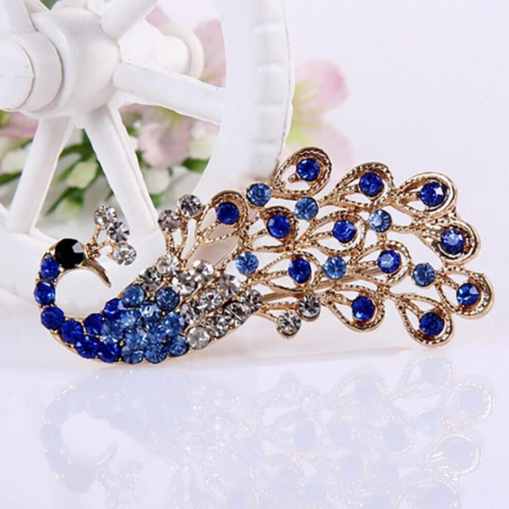 Fashion Women Shiny Full Rhinestone Hollow Peacock Brooch Pin Wedding Jewelry