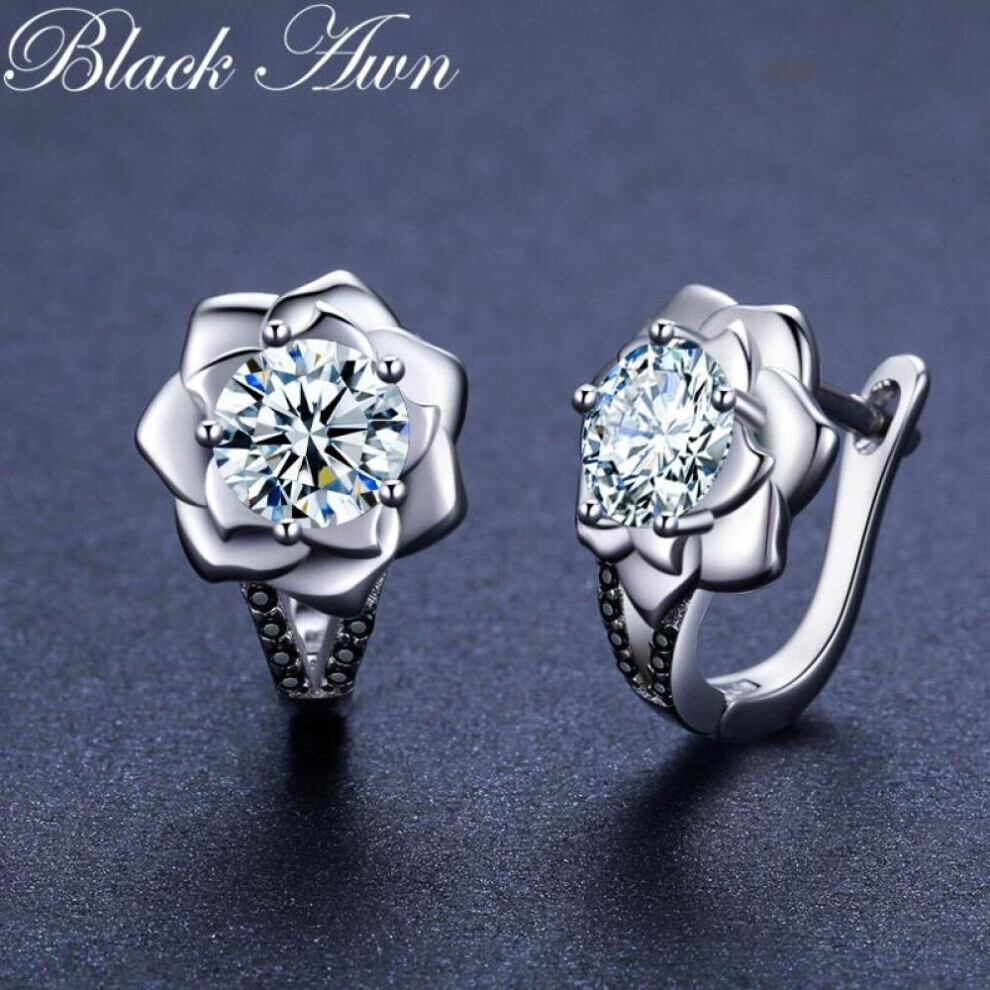 Maxpower Black Awn Jewelry Black Jewelry White Stone Flower Hoop Earrings