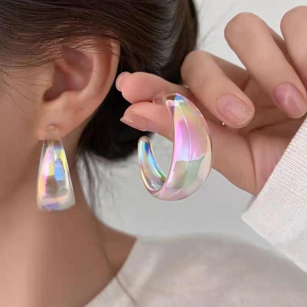 Maxpower Fashion Korean Ab Colors Wide C-Type Hoop Earring Women Vintage Irregular Dangle Earrings For Female Party Jewelry