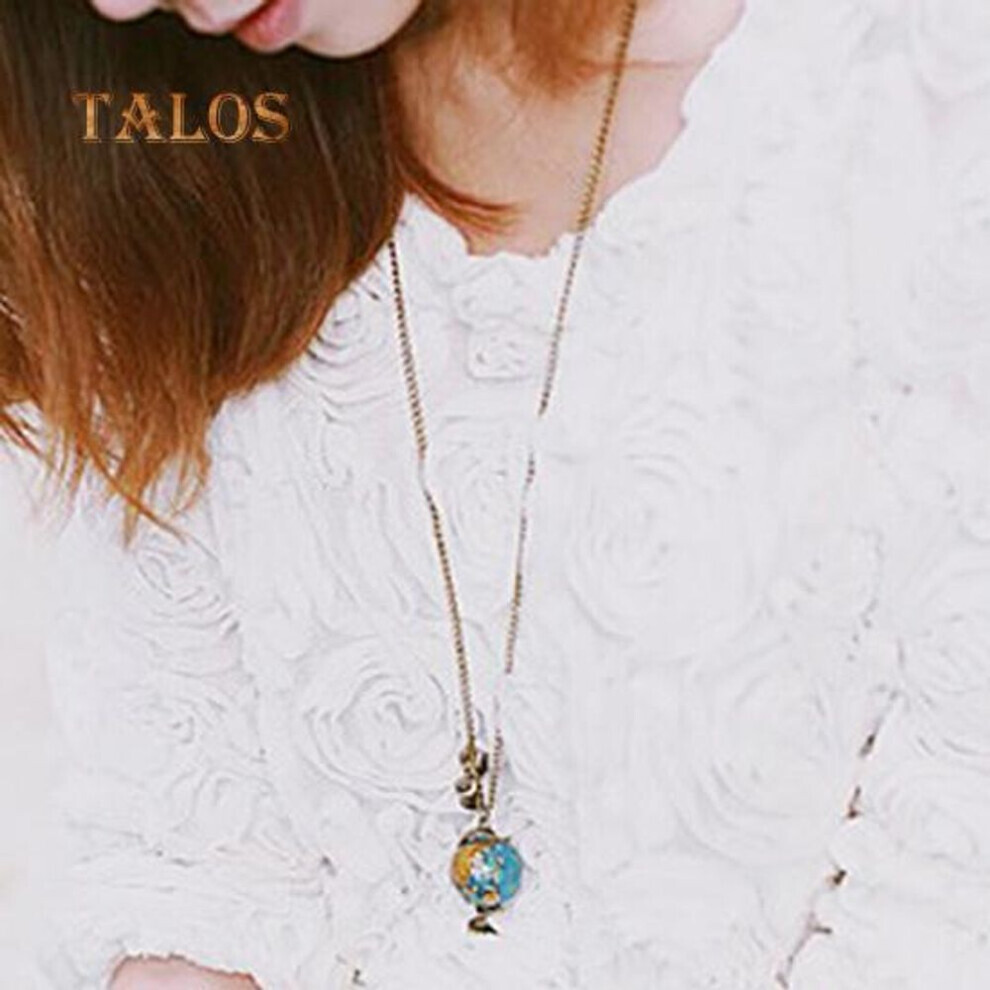 Women&apos;s Vintage Globe Planet Earth  World Map Ball Binocle Pendant Long Necklace Suspension Trinket