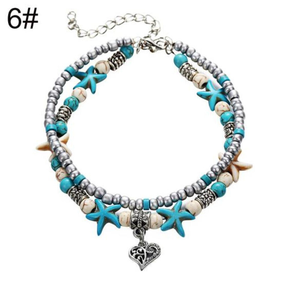 Women Starfish Beaded Pendant Ankle Bracelet Foot Chain Beach Jewelry