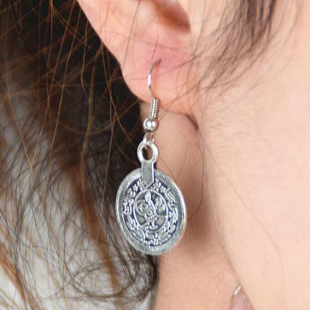 1 Pair Women Ethnic Jewelry Vintage Coins Pendants Dangle Tassels Hook Earrings