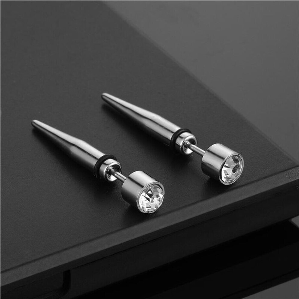Long Stainless Steel Crystal Zircon Cartilage Ear Studs Earrings For Women Men Round Rhinestone Piercing Wedding Jewelry Gift
