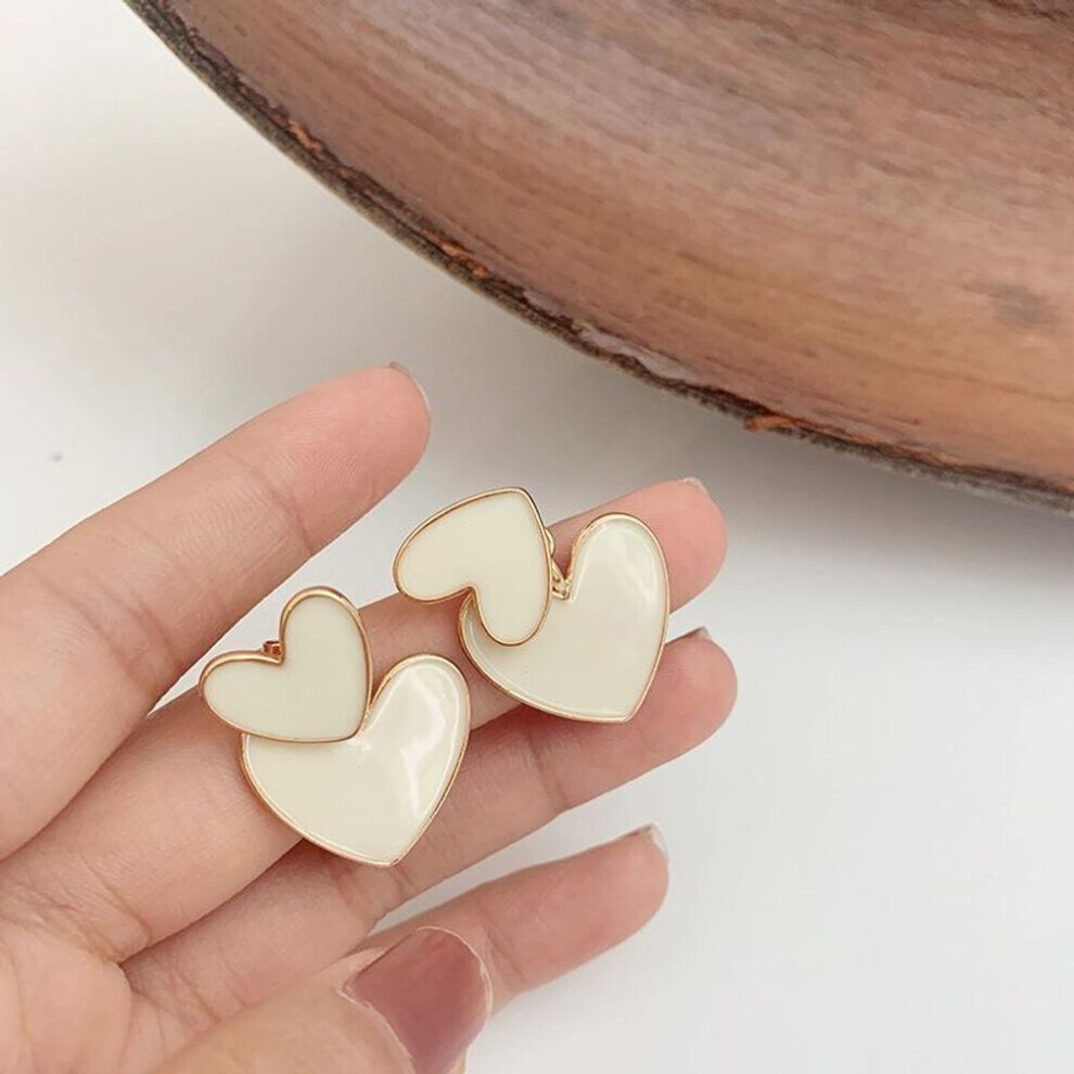 Maxpower Drop Earrings For Women Enamel Double Heart Female Earring White