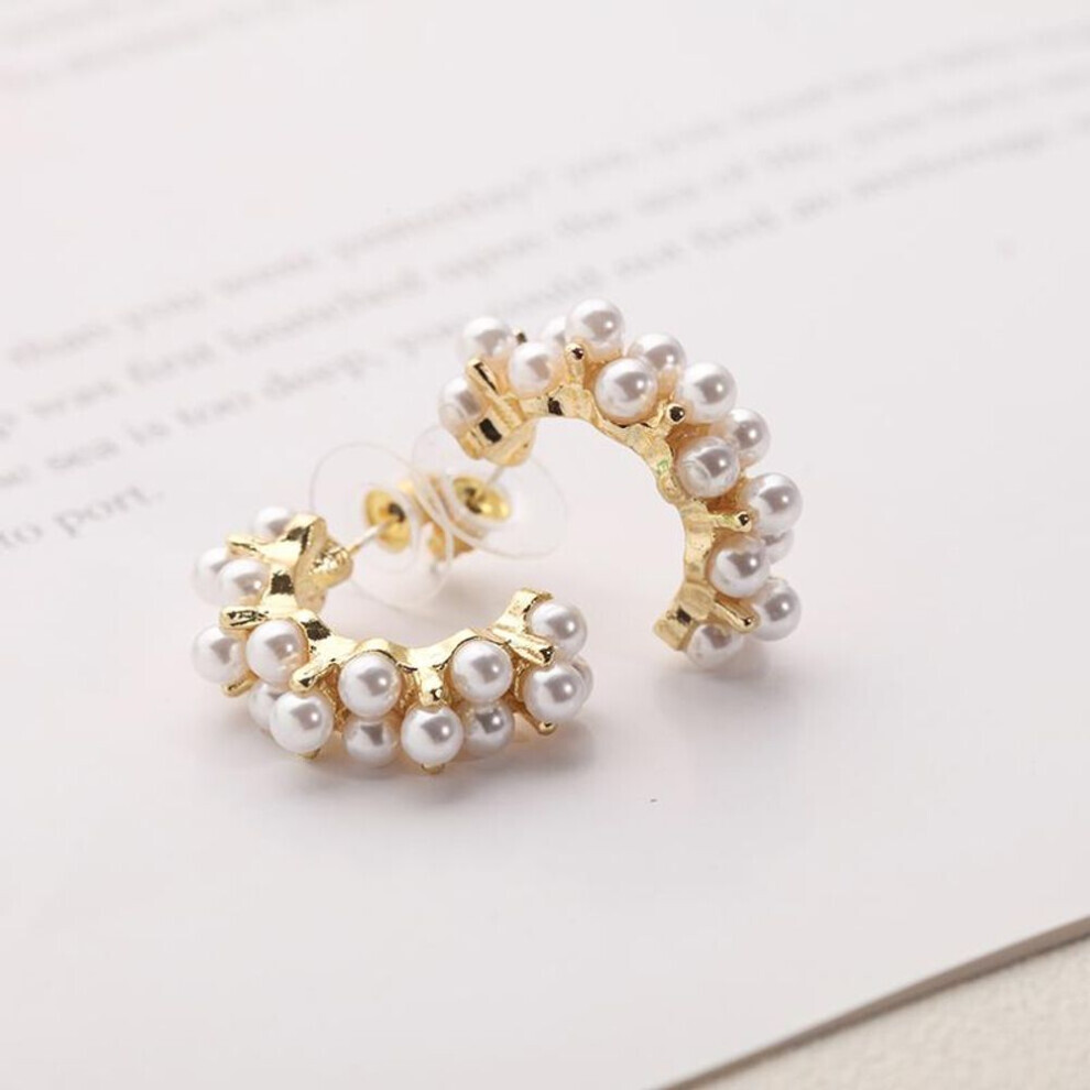 Maxpower Pearl Hoop Earrings For Women Handmade Simulated Pearl Circle Jewelry White
