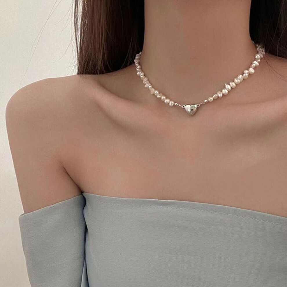 Korean Pearl Chain Choker Necklace Magnetic Heart Pendant For Women Girls  Jewelry Bridal Engagement Gifts