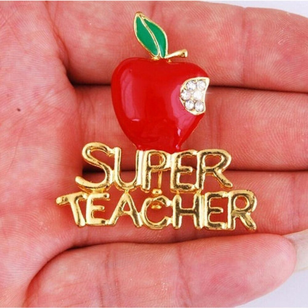 Maxpower New Super Teacher Xmas Gift Unisex With Crystal Brooch Pin Show Your Love Red