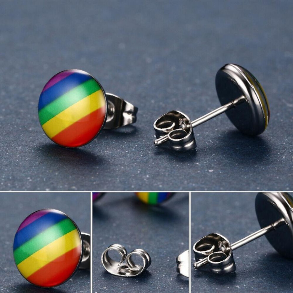 Maxpower Fashion Round Rainbow Color Ear Studs Women Club Travel Earrings Jewelry Gift