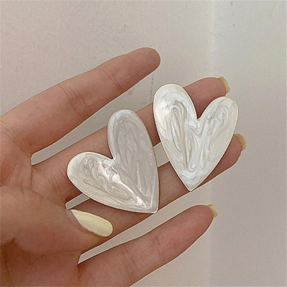 White Color Big Heart Stud Earrings For Women