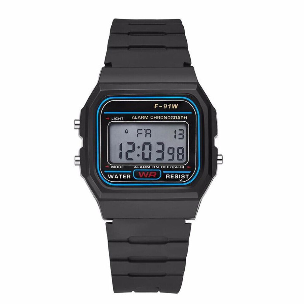 Men Stainless Steel Band Lcd Digital Wrist Black Watch Sport Square Quartz Watches