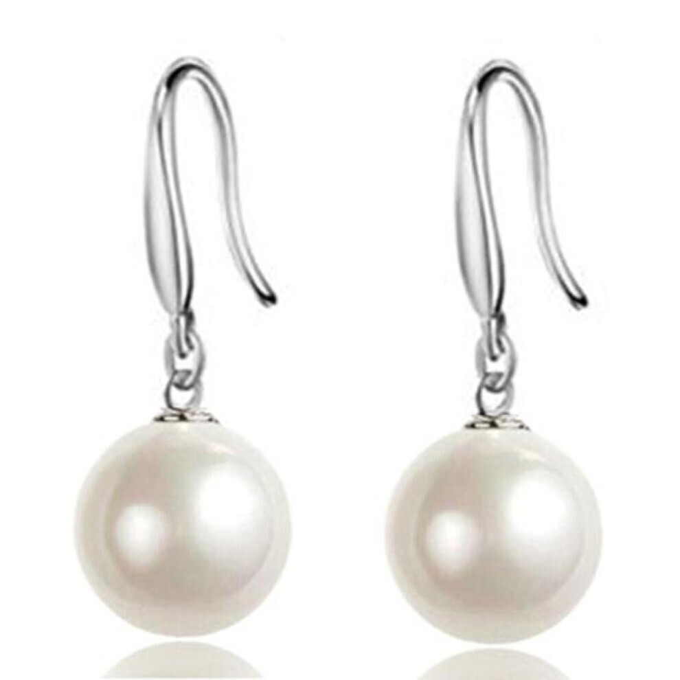 Maxpower Fashion Ladies Plated Faux Pearls Hook Dangle Stud Earrings Eardrops Silver