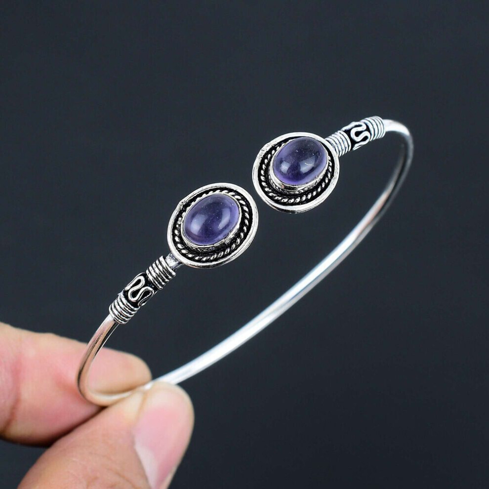 Maxpower Amethyst Gemstone Bangles 925 Sterling Silver Bangle Jewelry Gift For Unisex Lg-149 Silver,Purple