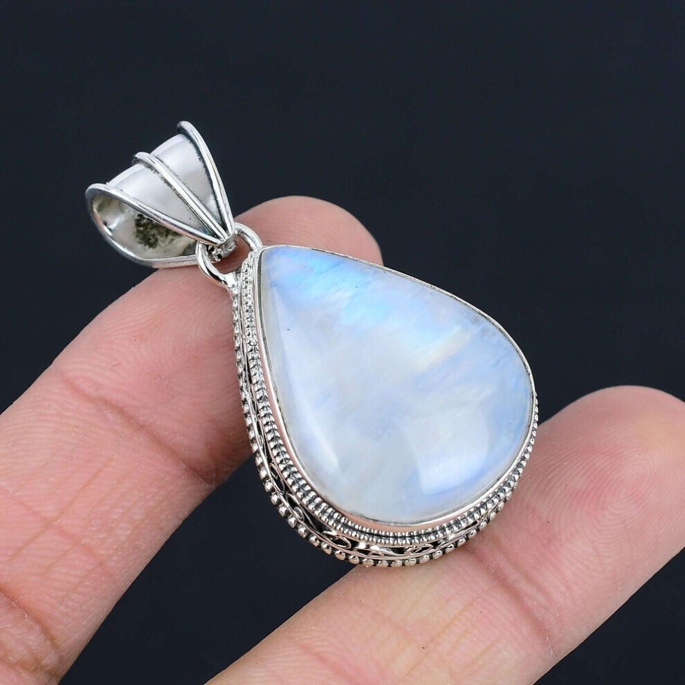 Maxpower Rainbow Moonstone Gemstone Pendant Solid 925 Sterling Pendant Jewelry Gift For Unisex Silver