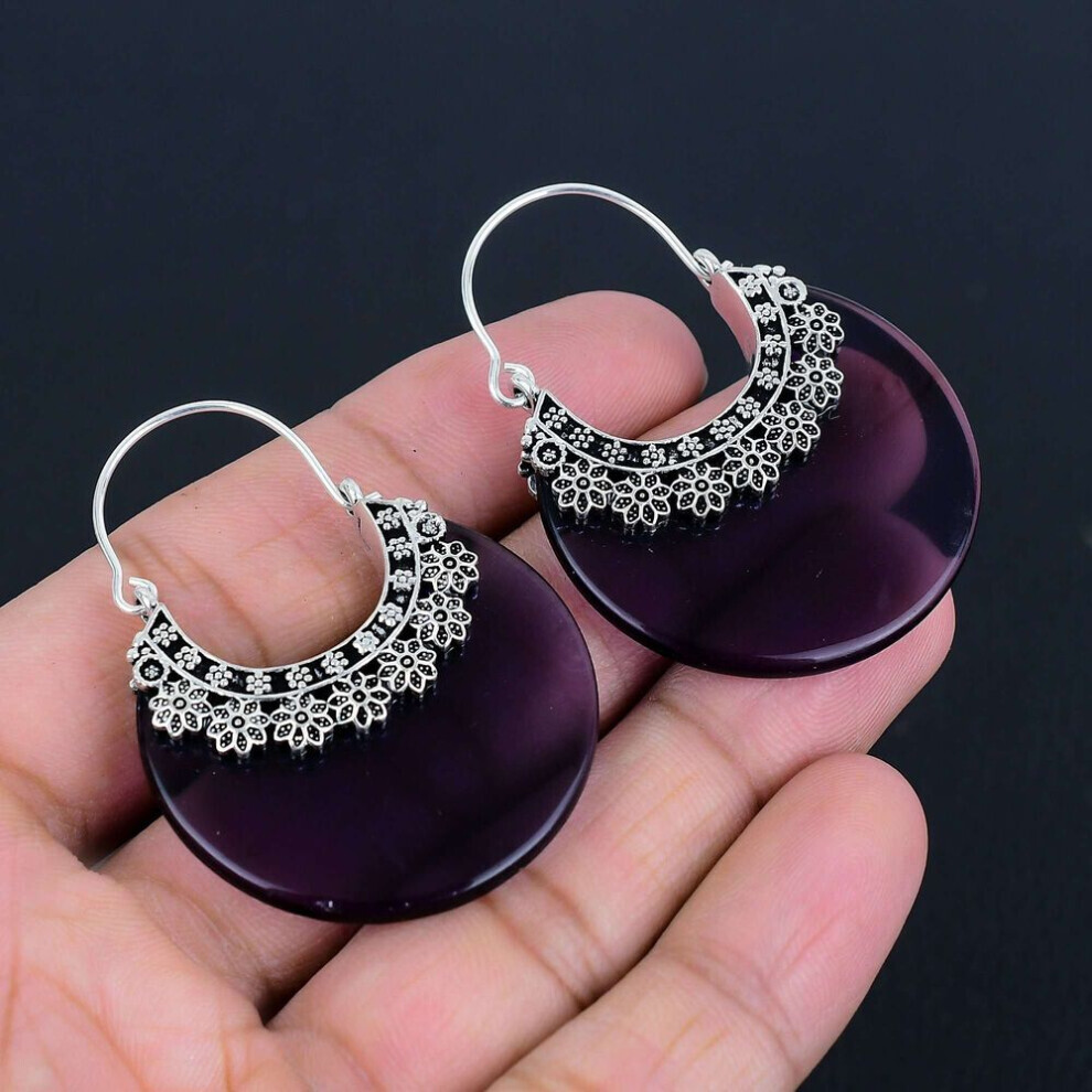Maxpower Amethyst Gemstone Earrings Solid 925 Sterling Silver Handmade Earrings Jewelry Gift For Women And Girls Lg-546 Silver,Purple