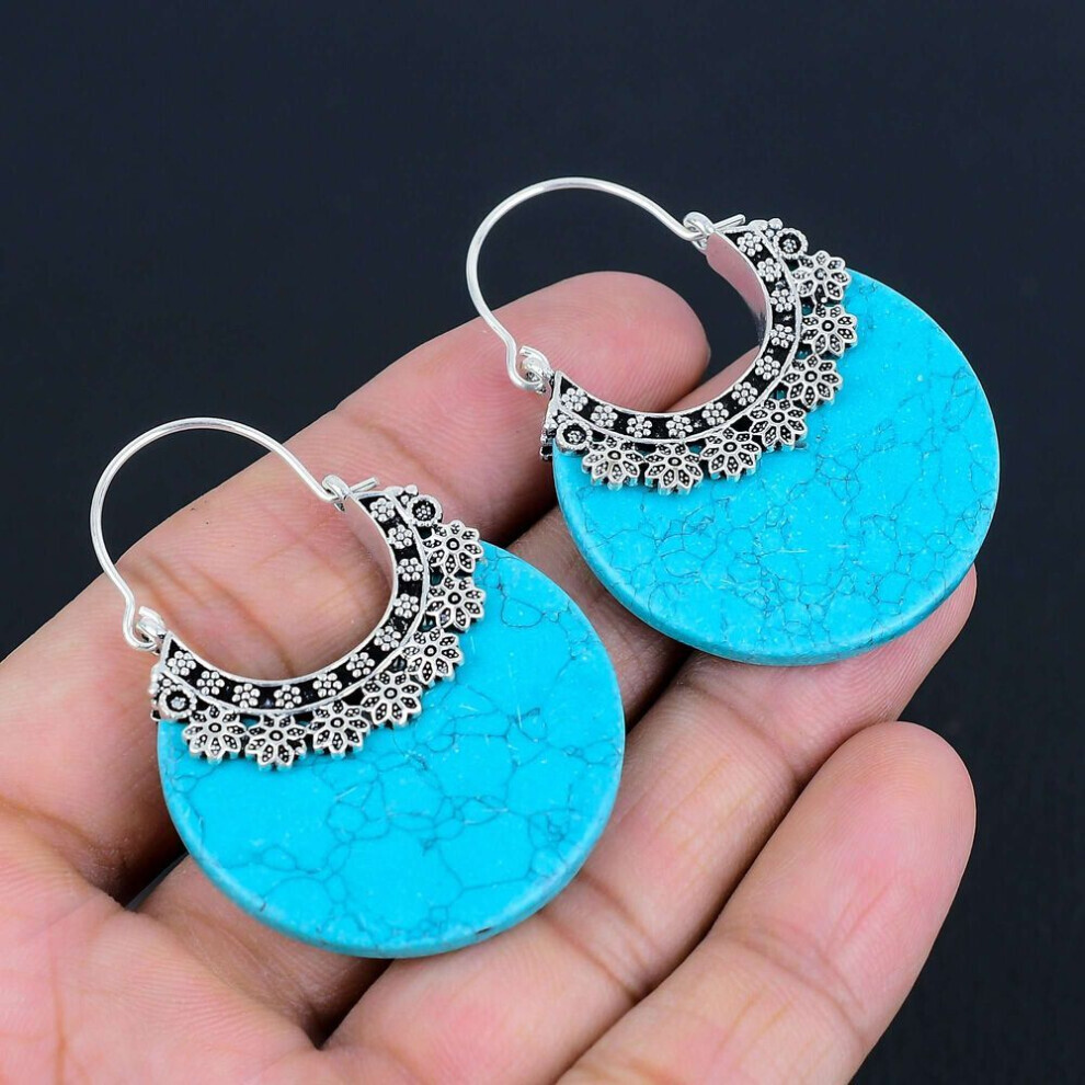Maxpower Turquoise Gemstone Earrings Solid 925 Sterling Silver Handmade Earrings Jewelry Gift For Women And Girls Lg-543 Green,Silver