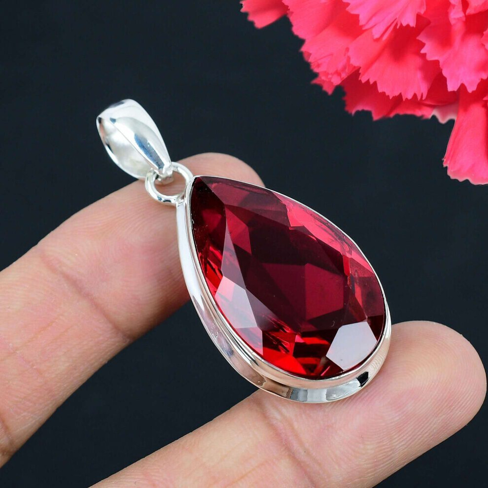 Maxpower Garnet Gemstone Pendant Solid 925 Sterling Pendant Jewelry Gift For Unisex Silver