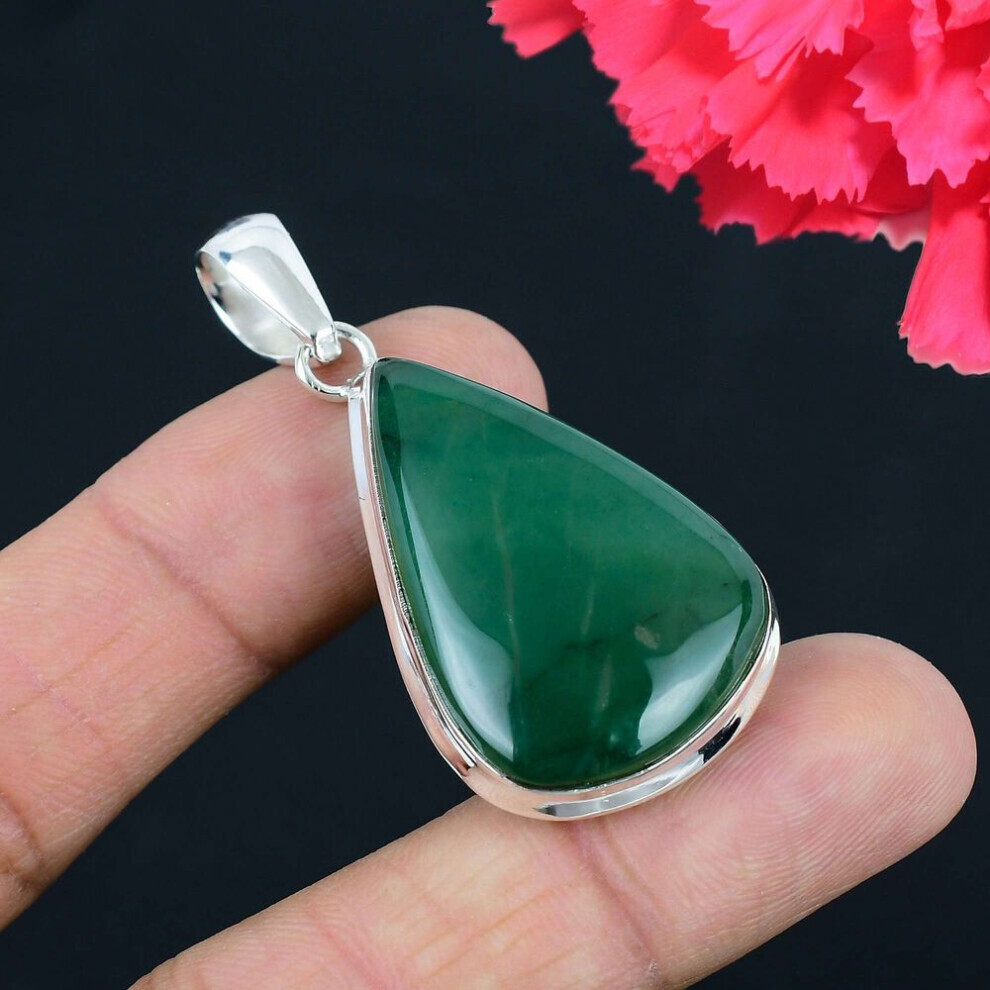 Maxpower Nephrite Jade Gemstone Pendant Solid 925 Sterling Pendant Jewelry Gift For Unisex Silver