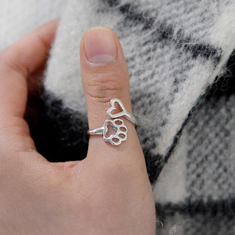 Photos - Ring MAXPOWER Bluelans  Hollow Love Dog Adjustable Ring Heart Opening Paw Ring Jewelry For Dog Owner 