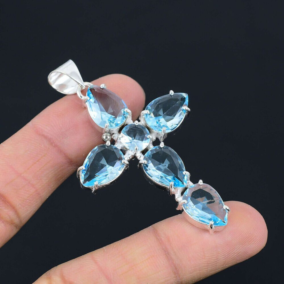 Maxpower Blue Topaz Gemstone Pendant Solid 925 Sterling Silver Pendant Jewelry Gift For Unisex Lg-090 Blue,Silver
