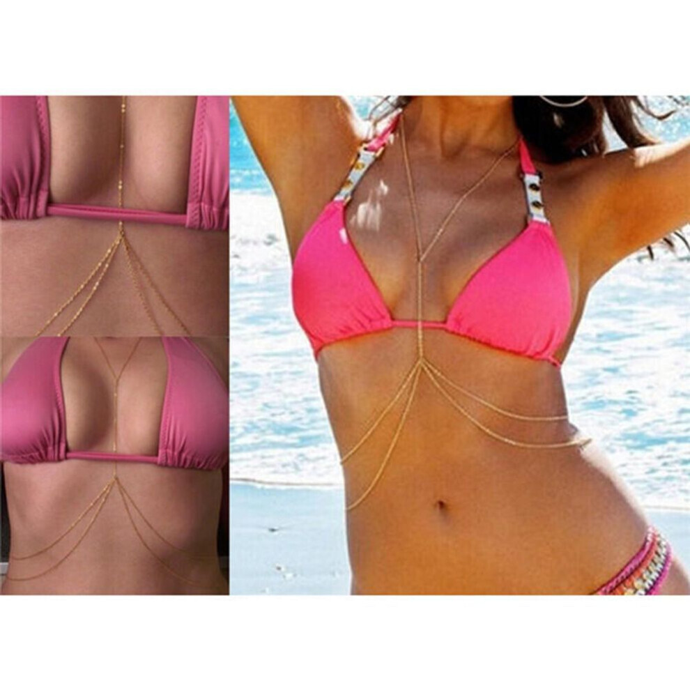 Women Sexy Fashion Gold Body Belly Waist Chain Bikini Beach Harness Necklace