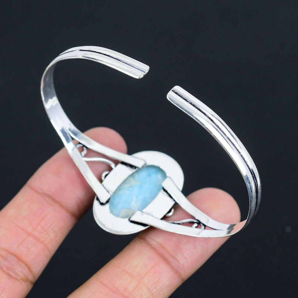 Maxpower Natural Blue Larimar Gemstone Bracelet | 925 Sterling Silver | Adjustable Bracelet | Handmade Chain Bracelet Jewelry For Gift Blue,Silver