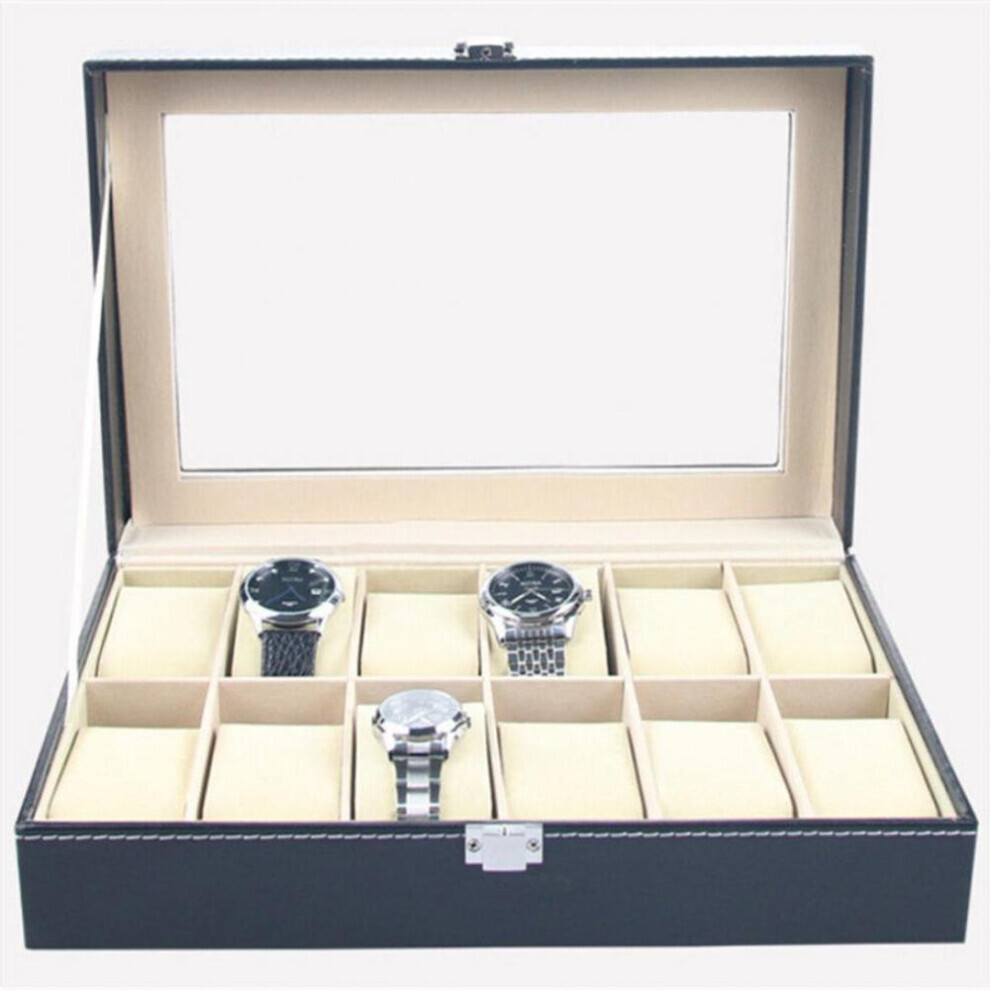 Easy Fitness Store Faux Leather Watch Box Display Case Organizer 12 Slots Ornaments Storage Box