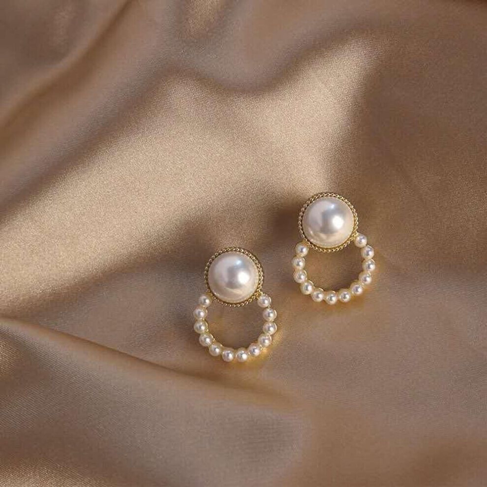 Maxpower Korean Simple Stud Earrings Temperament Sweet Pearl Flower Earrings Female Jewelry White