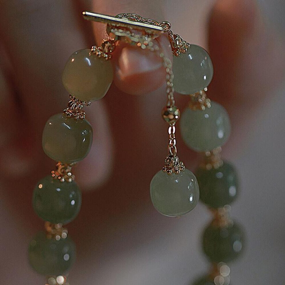 Fashionable Exquisite Green Imitation Jade Beaded Bracelet For Women Elegant Sweet Wrist Chain Court Style Banquet Daily Jewelry