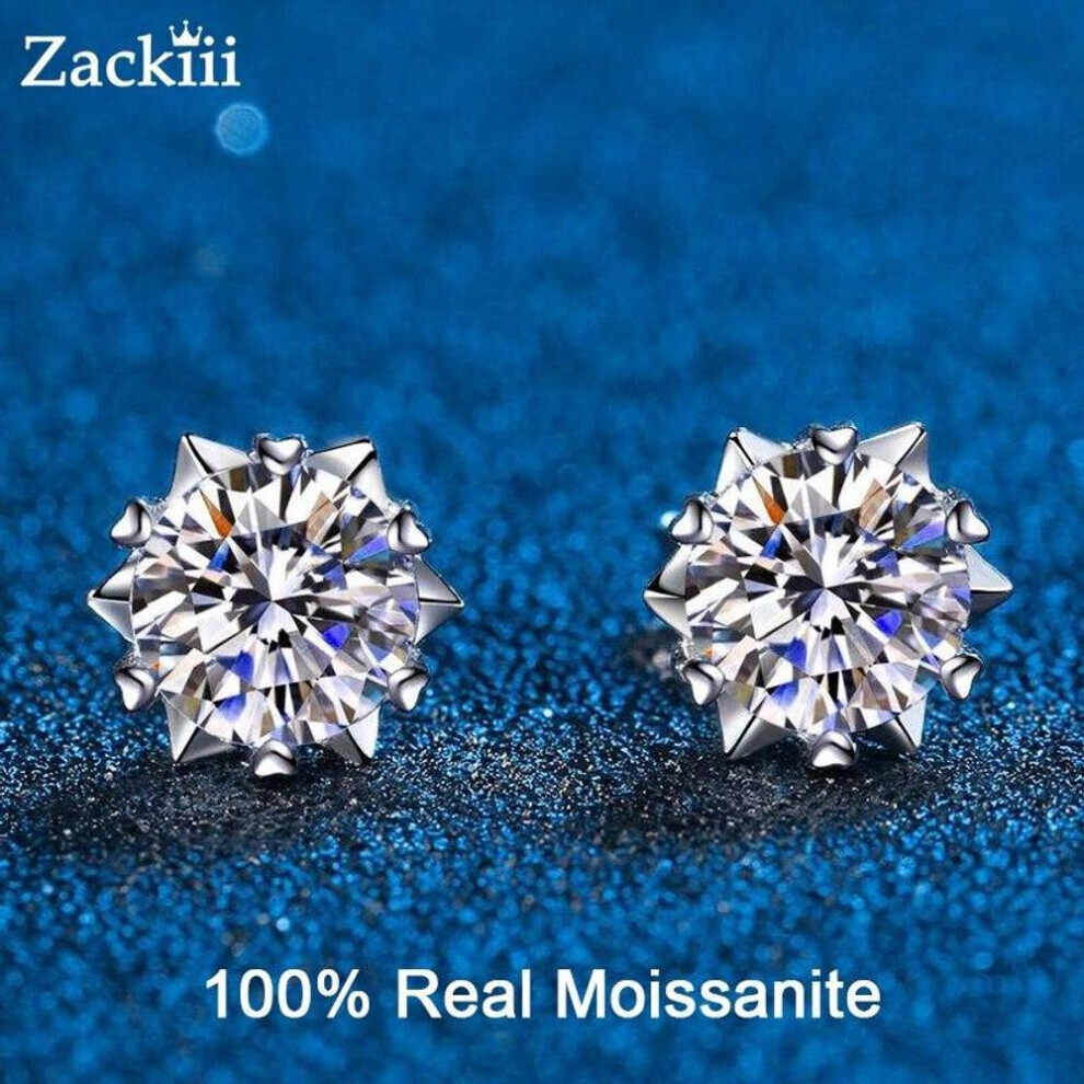 (as the picture) 0.6-2ct Moissanite Earrings D Color Vvs1 Diamond Stud Earrings 6 Heart Prong Star Earrings For Women Sterling Silver Jewelry