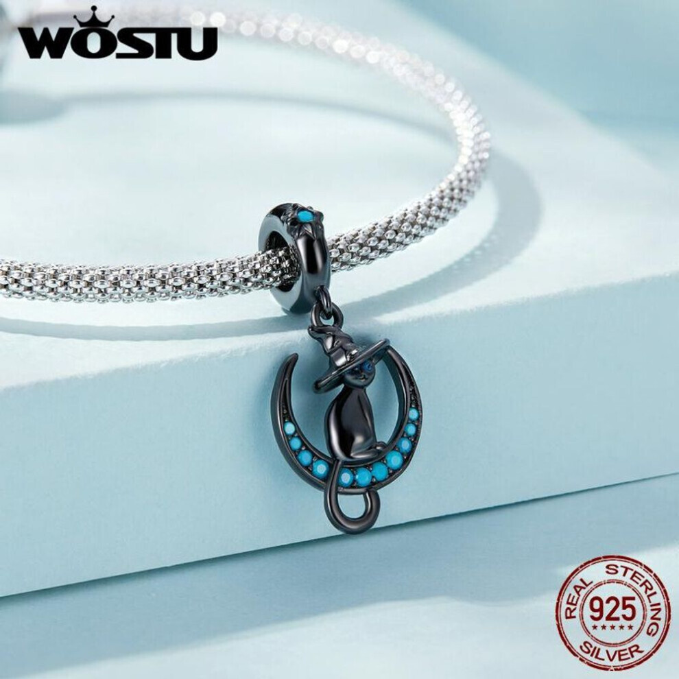 Maxpower (925 ) Wostu Real 925 Sterling Vintage Witch Cat Pendant Charms Beads Fit Original Diy Bracelet Necklace Fine Jewelry Gifts Silver