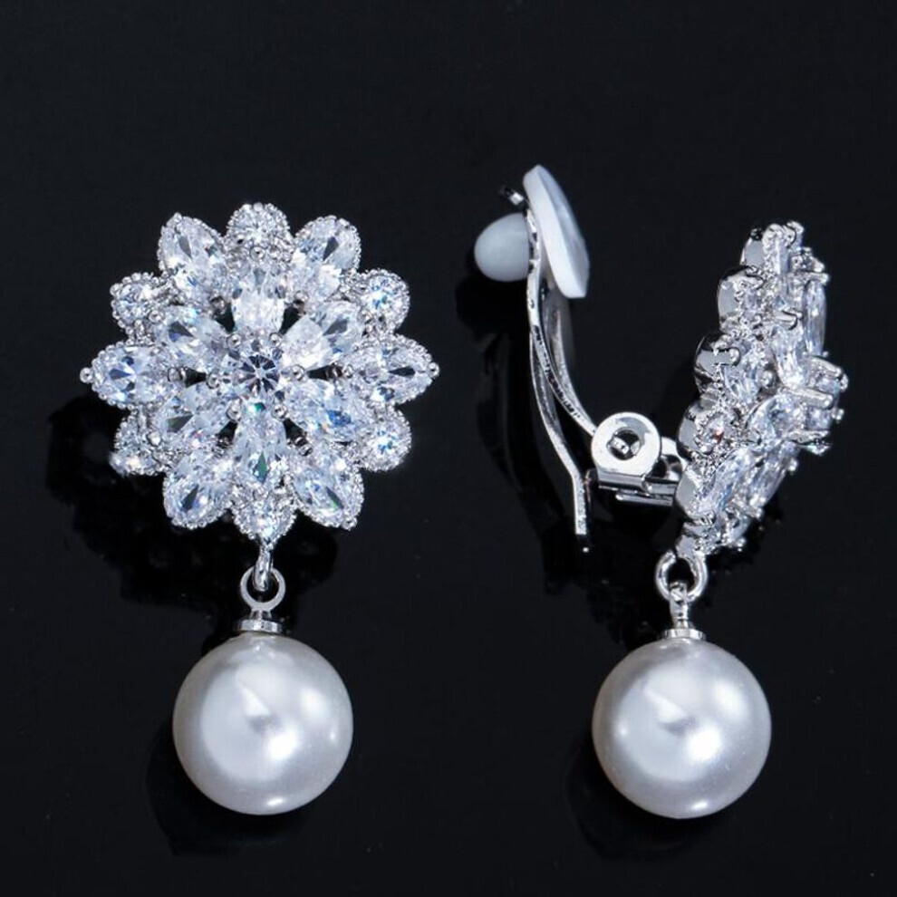 Maxpower (Silver) Cmm Women No Piercing Cubic Zirconia Snowflake Clip On Earrings Non Hole Pierced Ear Jewelry Silver