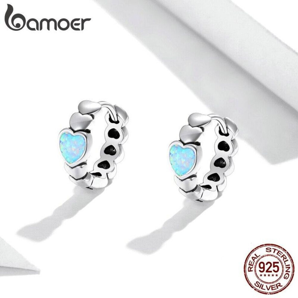 Maxpower (925 ) Bamoer 925 Sterling Love Of Rainbow Earrings Buckle Hoop Earrings Heart Shape Opal For Women Fashion Jewelry Silver