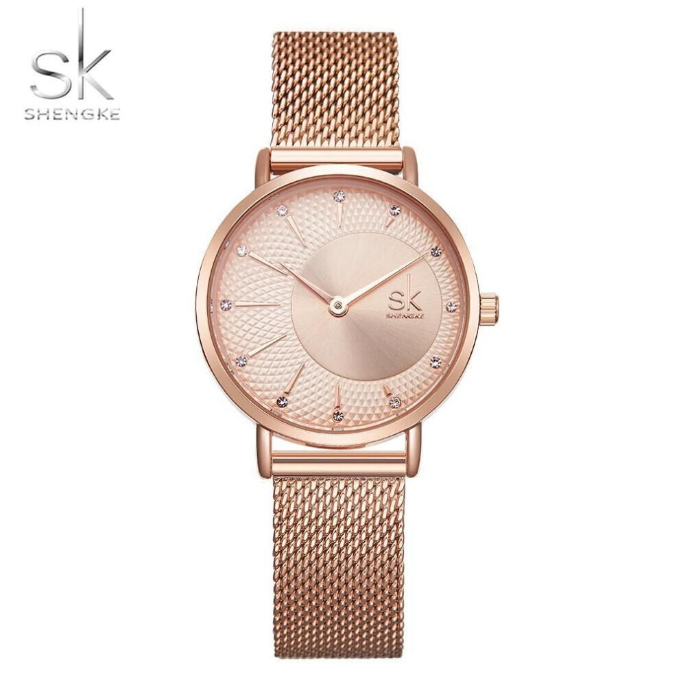 (rose gold) Shengke Designer Watch For Women Fashion Casual Dial Watch Women Quartz Wristwatches Adjustable Milan Strap