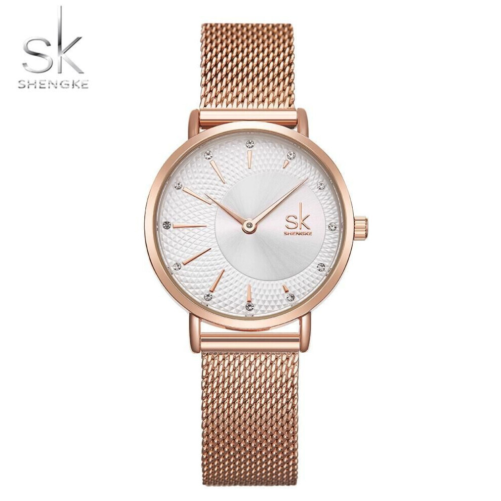 (golden,white) Shengke Designer Watch For Women Fashion Casual Dial Watch Women Quartz Wristwatches Adjustable Milan Strap