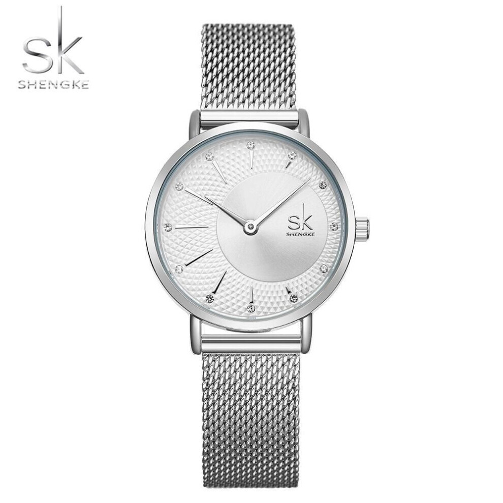 (silver) Shengke Designer Watch For Women Fashion Casual Dial Watch Women Quartz Wristwatches Adjustable Milan Strap