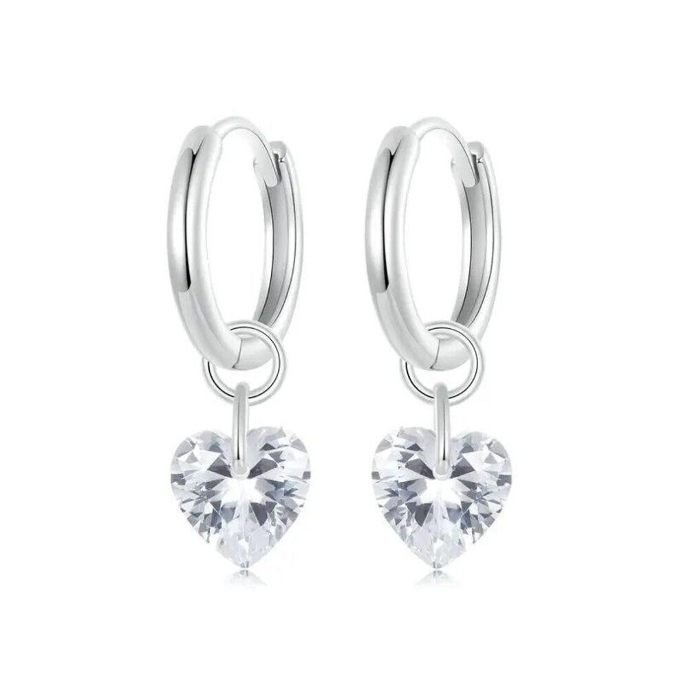 (SCE1753) Wostu Original 925 Sterling Silver Heart Hoop Earrings Luxury Jewelry Earrings 10mm For Women Fine Jewelry Party Daily Gift