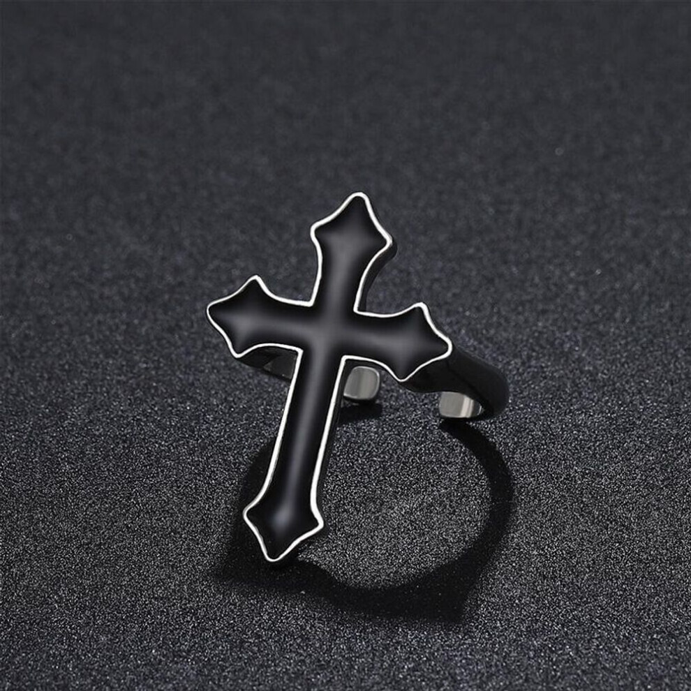 (as the picture) Vintage Black Cross Ring For Women Men Punk Cool Black Cross Chain Rings Fashion Gothic Finger Ring Party Jewelry Gifts