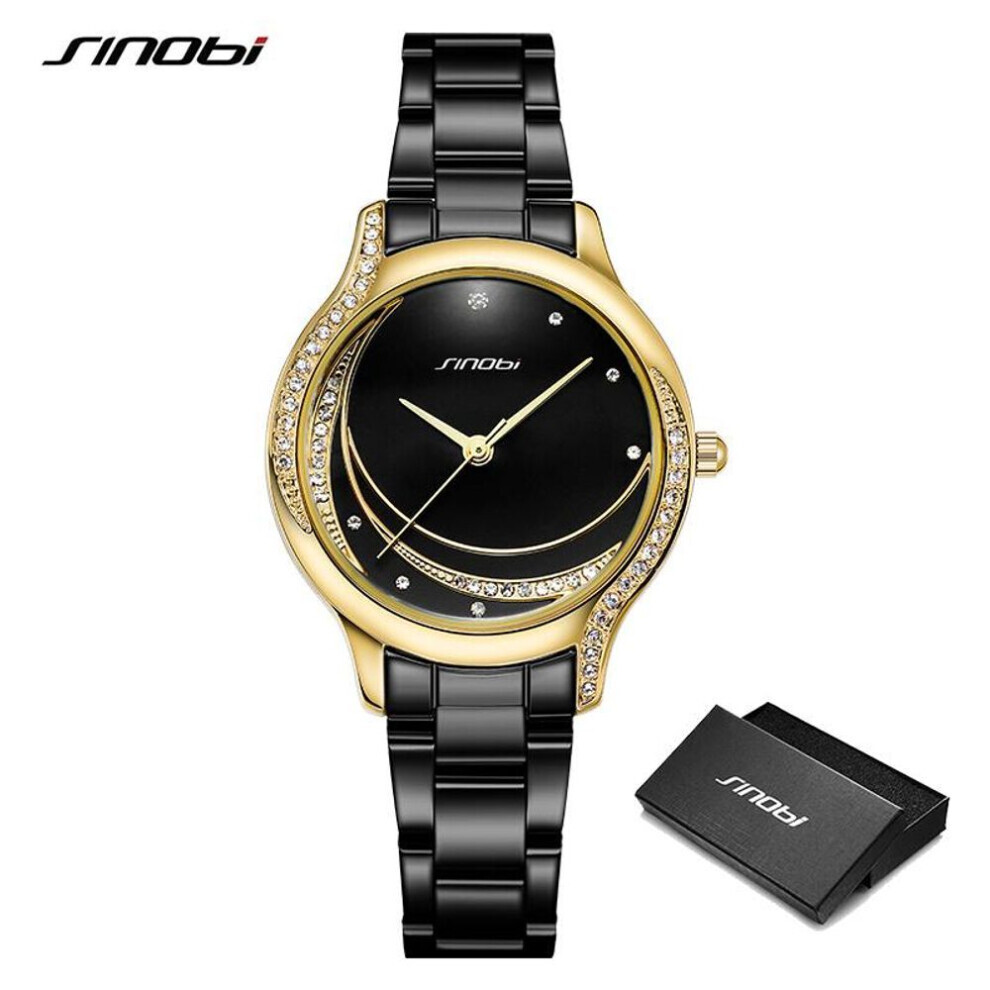 (black) Sinobi Top Luxury Ladies Watch Original Design Diamond Woman&apos;s Quartz Wristwatches Gifts Clock For Wife Female Hot Sales Watches