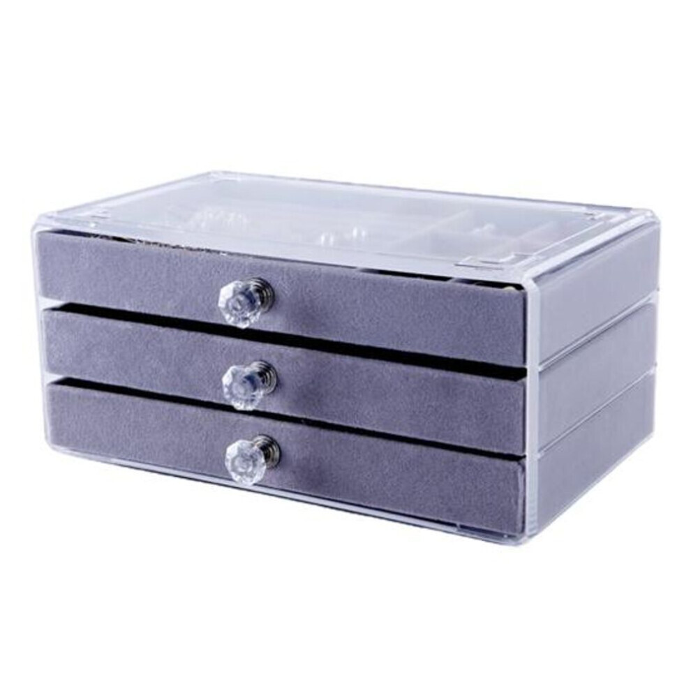 Maxpower (Grey) Transparent Lid Practical Stylish Dustproof Groove Design Jewelry Organizer Display Holder Grey
