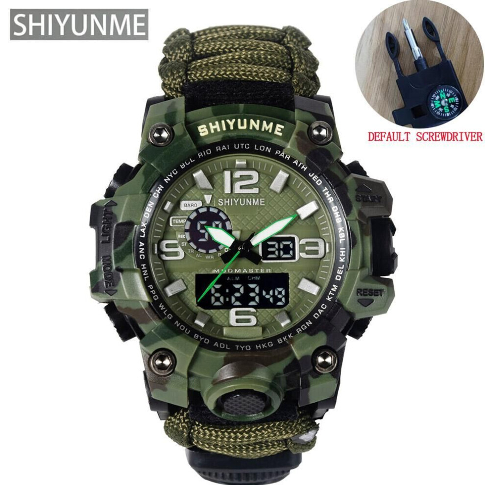(green) Shiyunme Led Military Watch With Compass Thermometer 50m Men Waterproof Sports Watches Male Led Digital Wristwatches