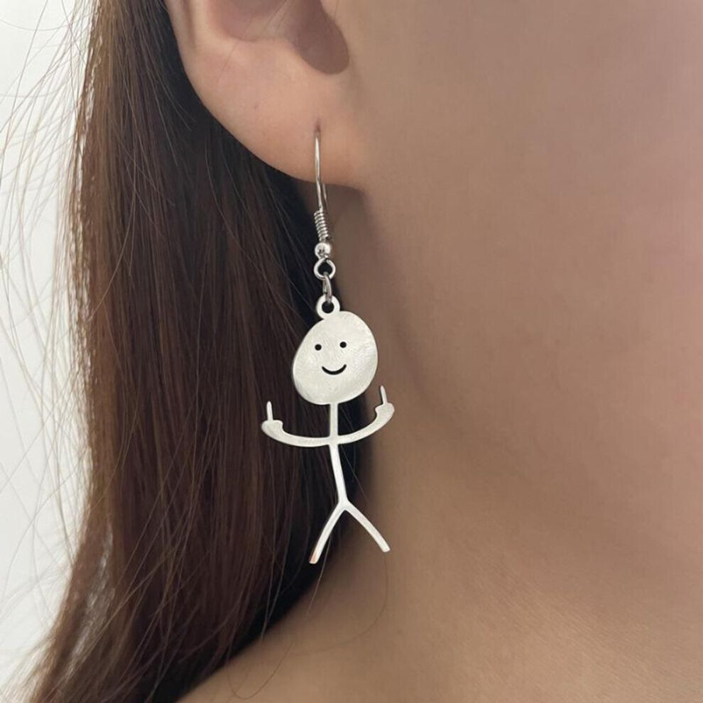 Maxpower (As The Picture, Middle Finger Man) "2023 Graffiti Middle Finger Cartoon Earrings: Hip-Hop Titanium Steel Simple Design" Not,Specified