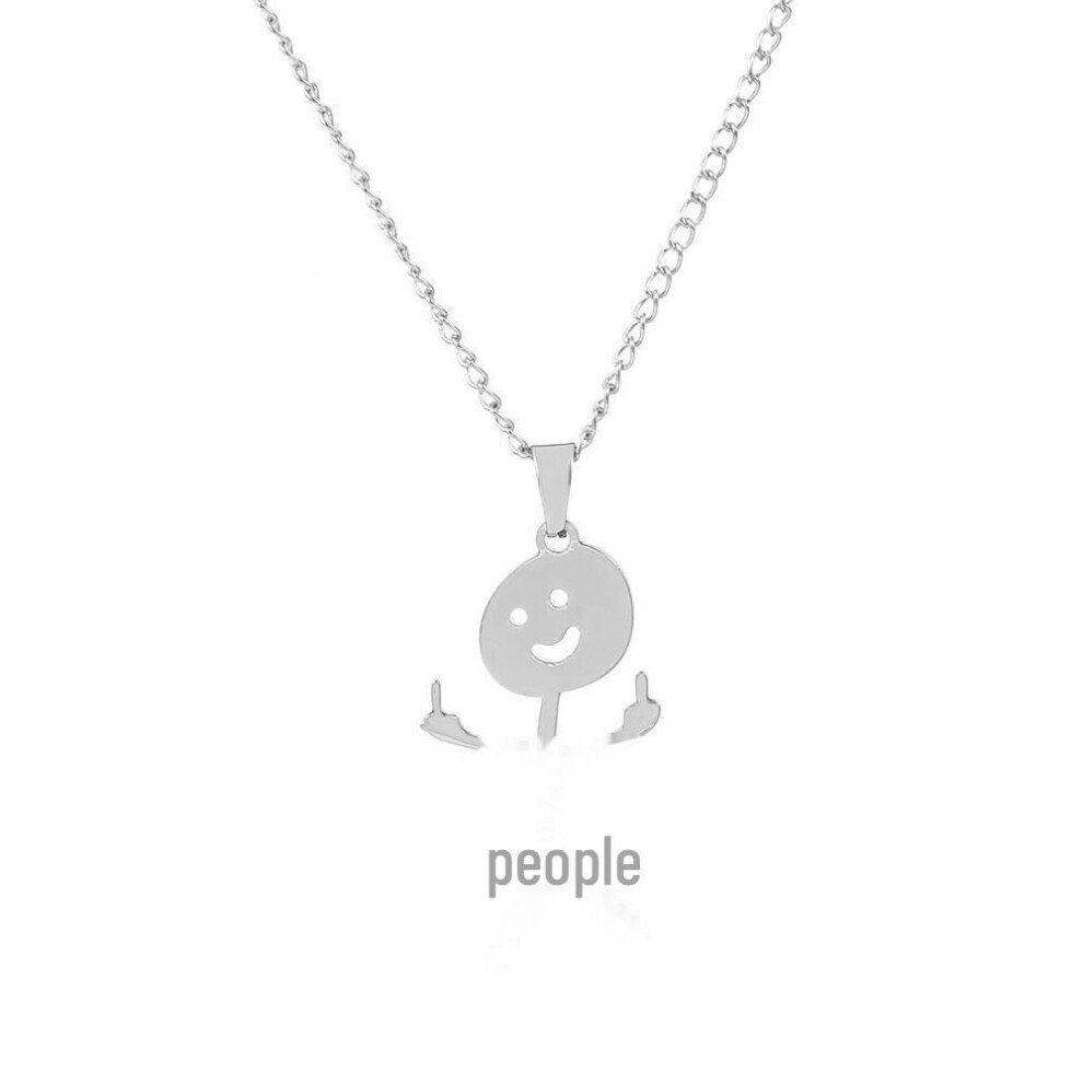 Maxpower (As The Picture, 50Cm Necklace, Stickman) "2023 Graffiti Middle Finger Cartoon Earrings: Hip-Hop Titanium Steel Simple Design"