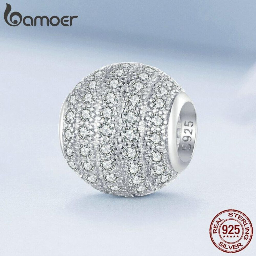 (925 silver) Bamoer 925 Sterling Silver Full-inlay Lucky Round Beads Cubic Zirconia Charms For Women Bracelet And Bangle Diy Fine Jewelry