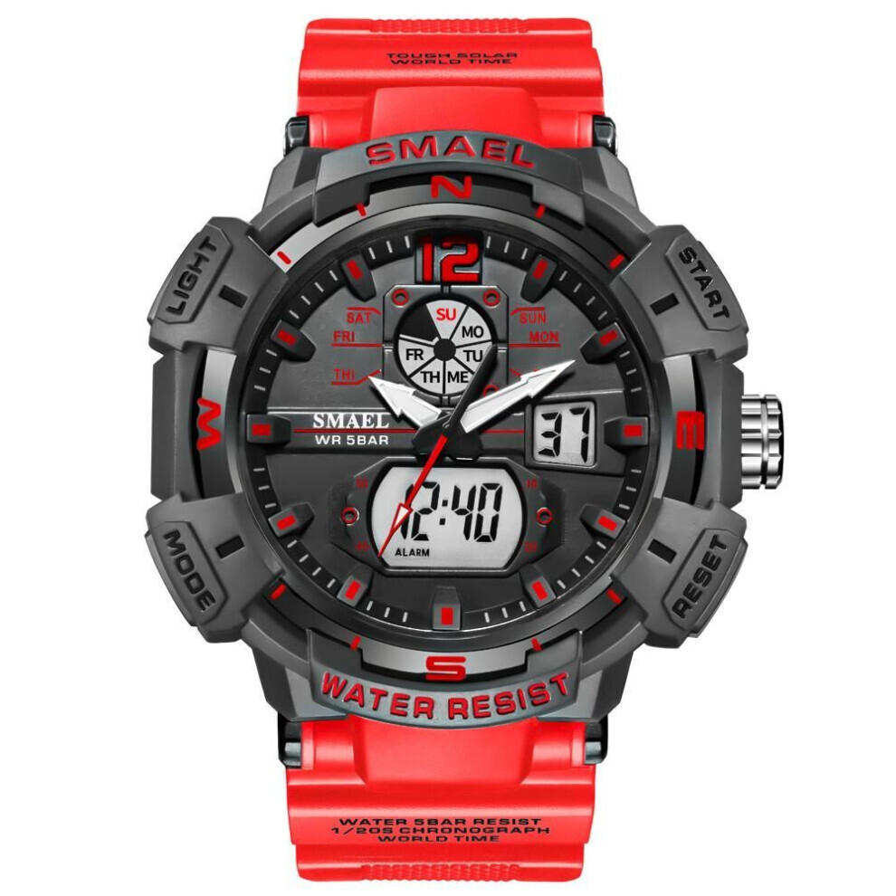 (red) Smael Sport Watch Waterproof Watches Digital Led Back Light Stopwatch Alarm Clock Men&apos;s Watches Military