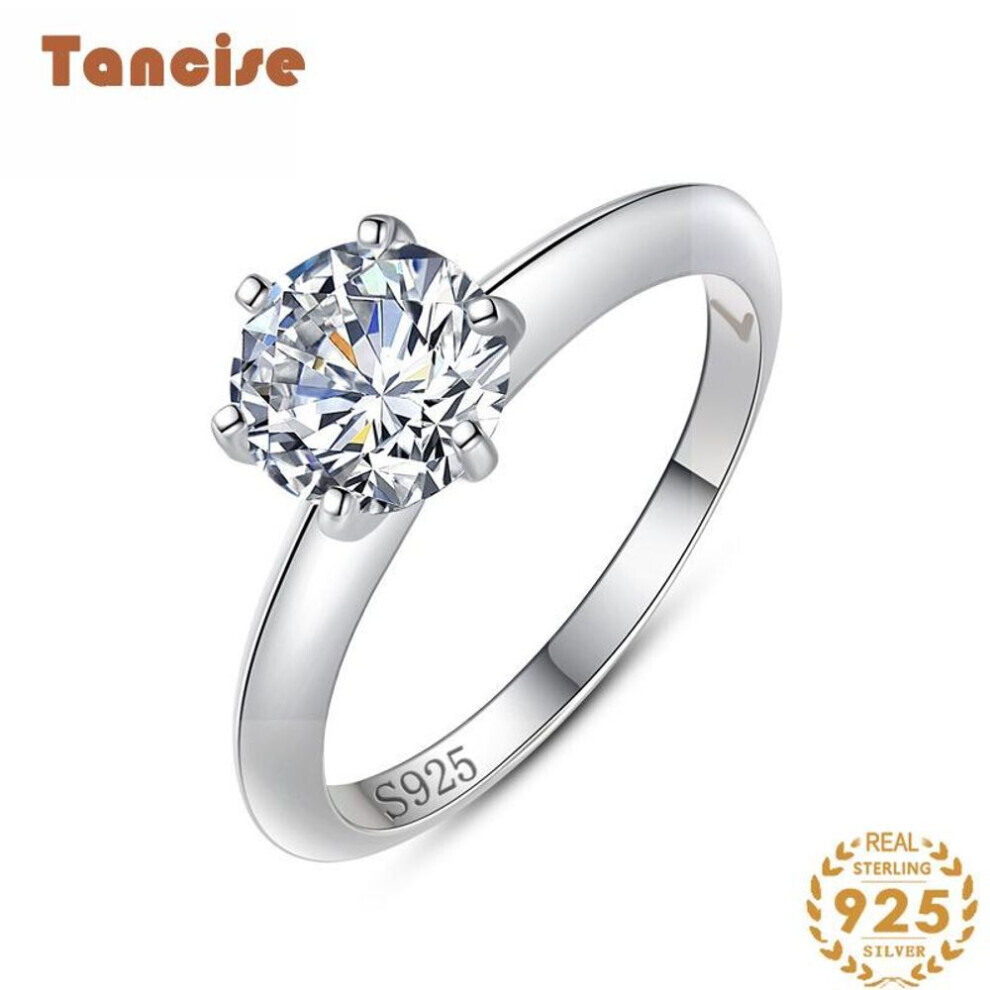 (silver, 5) Tancise Classic 925 Sterling Silver  Zircon Ring Ladies Jewelry Wedding Promise Party Gift