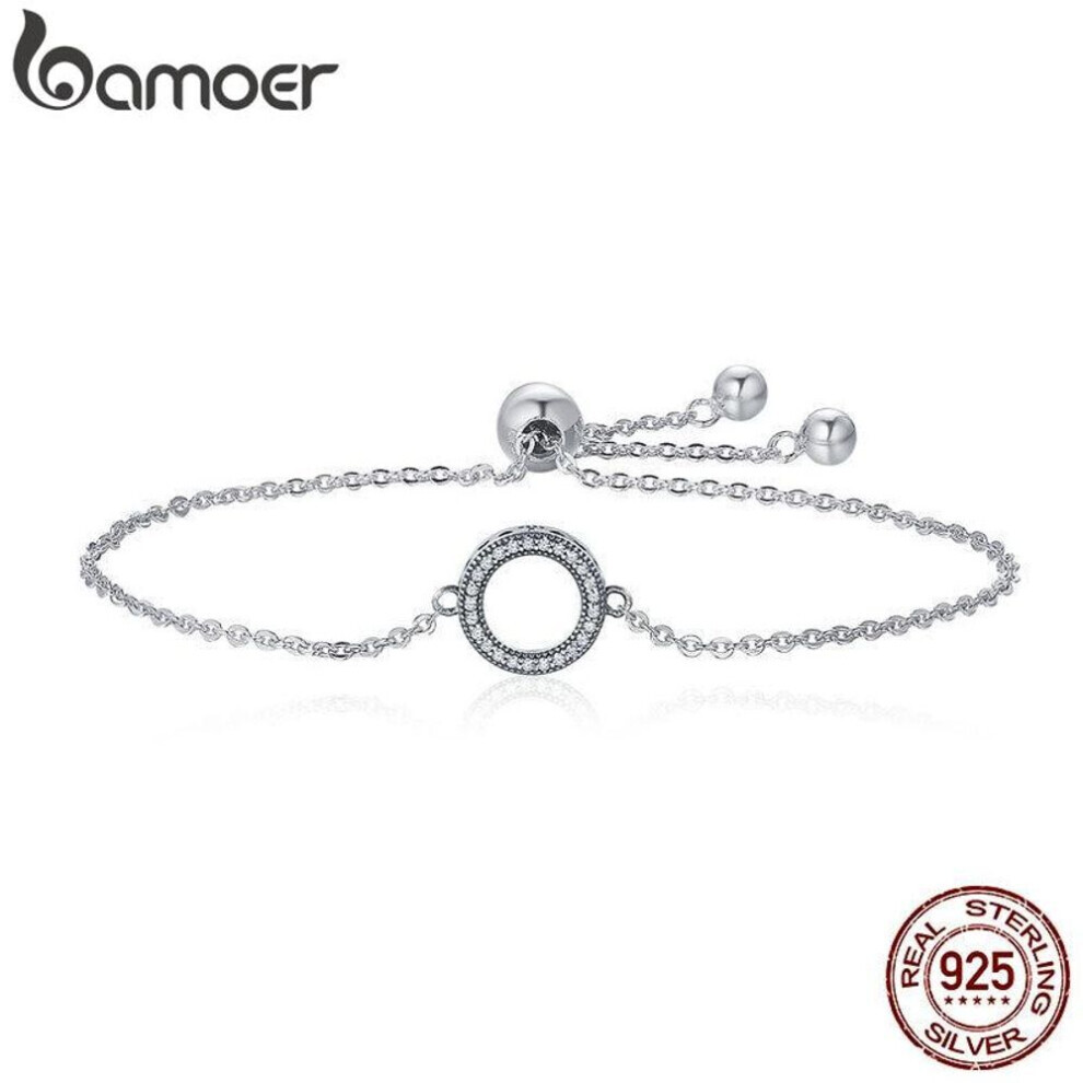 Maxpower (Silver) Bamoer Trendy 925 Sterling Glittering Round Circle Chain Link Strand Bracelets Silver