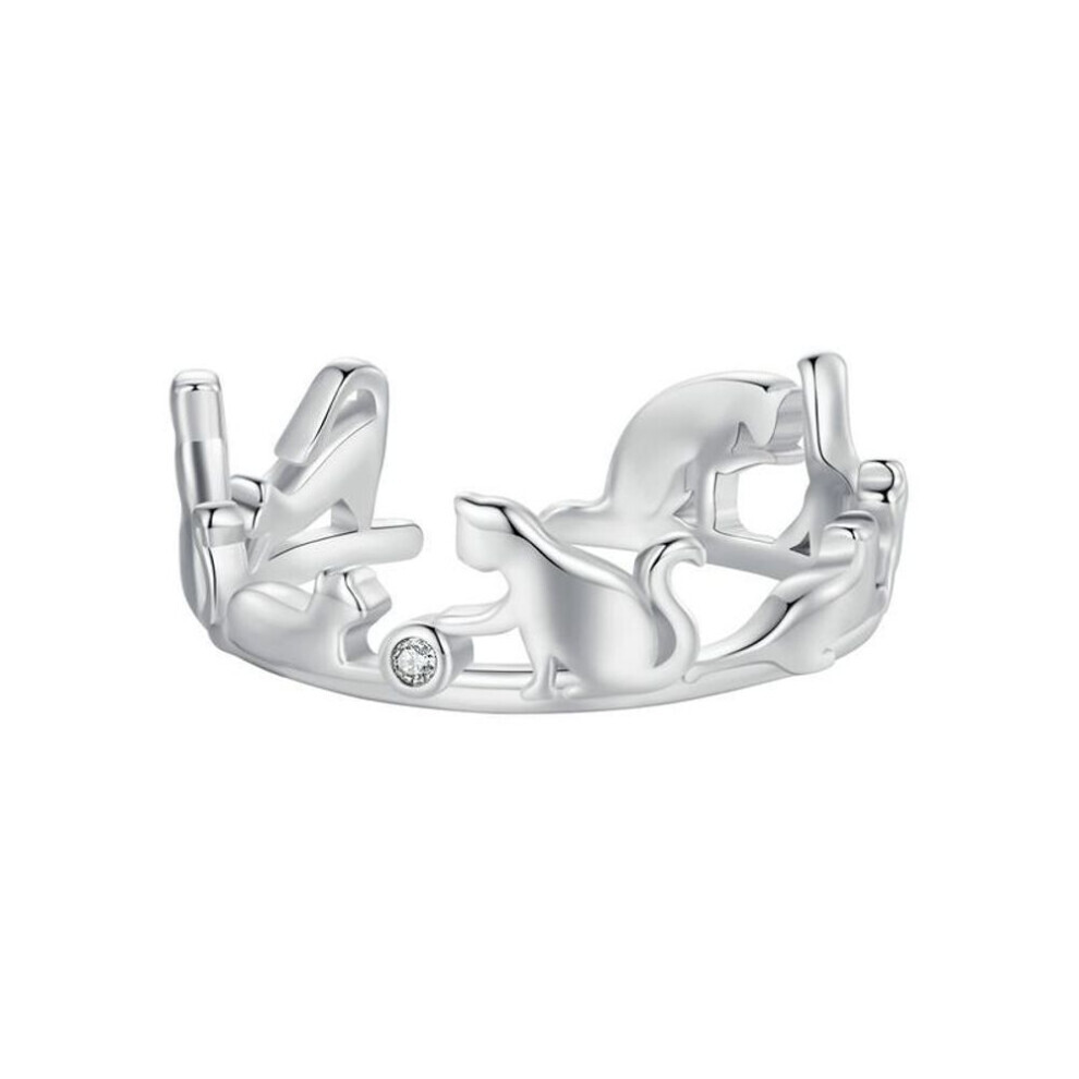 Maxpower (925 ) Wostu 925 Sterling Cute Cat Cubic Zirconia Ring For Women Original Design Jewelry Silver
