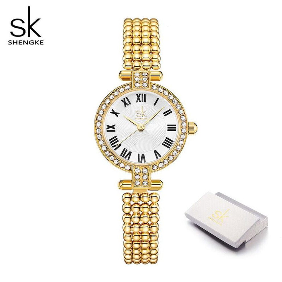 Maxpower (Golden) Shengke Gold Watches For Womens Waterproof Slim Thin Small Wrist Analog Diamond Ladies Quartz Wrist Watches Elegant Girls Clock