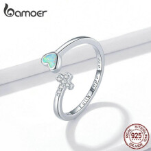 (silver) Bamoer 925 Sterling Silver Cross Rings For Women, Adjustable Size 6-8 Opal Ring For Girl